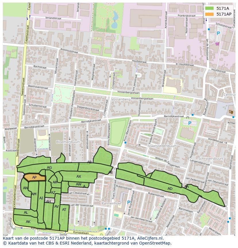 Afbeelding van het postcodegebied 5171 AP op de kaart.