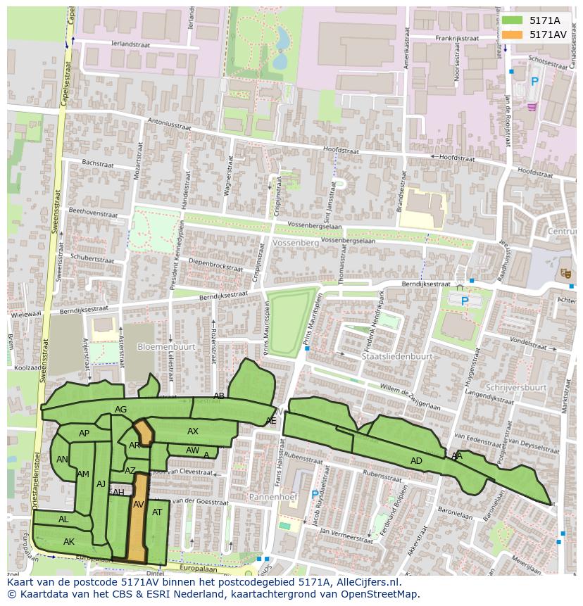 Afbeelding van het postcodegebied 5171 AV op de kaart.