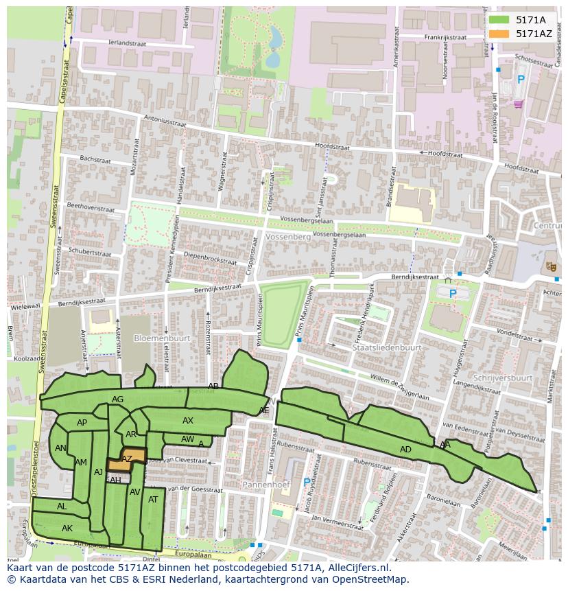 Afbeelding van het postcodegebied 5171 AZ op de kaart.
