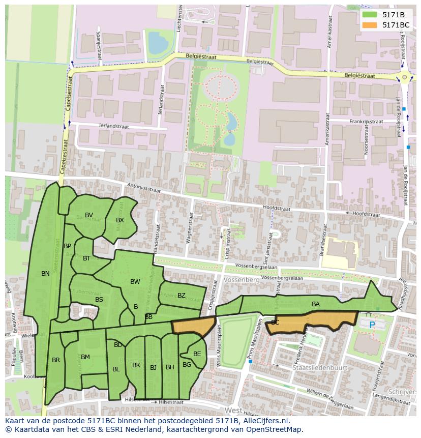 Afbeelding van het postcodegebied 5171 BC op de kaart.
