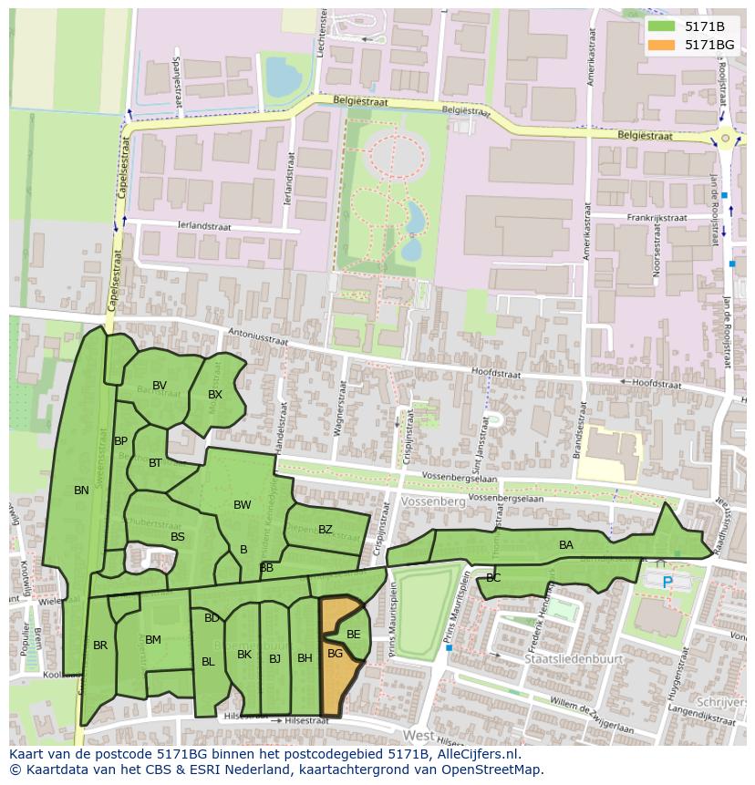 Afbeelding van het postcodegebied 5171 BG op de kaart.