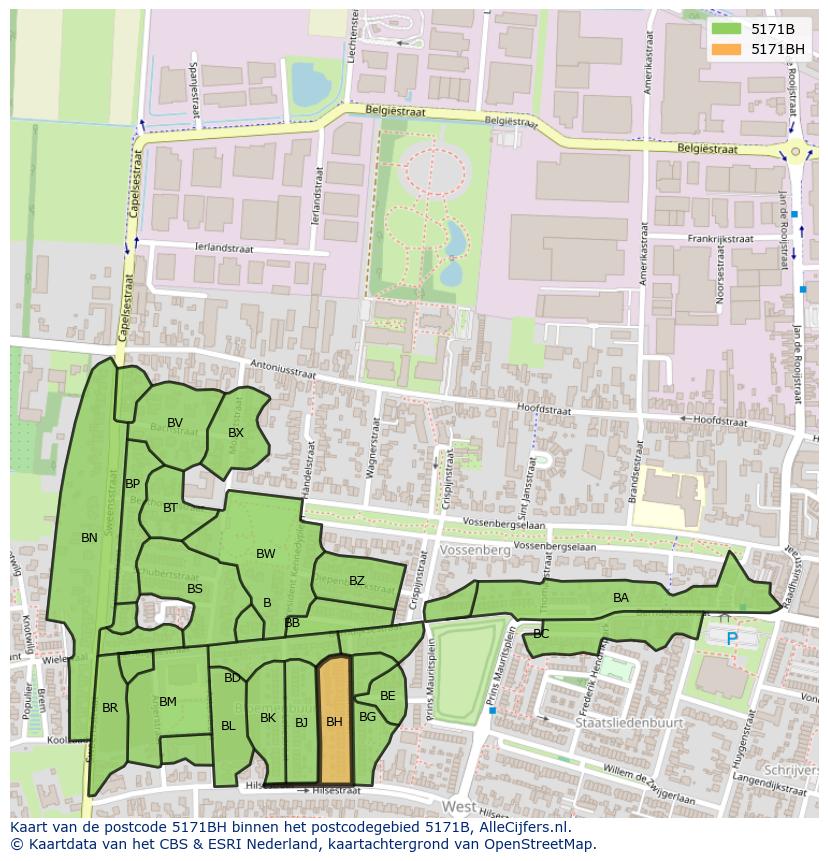 Afbeelding van het postcodegebied 5171 BH op de kaart.