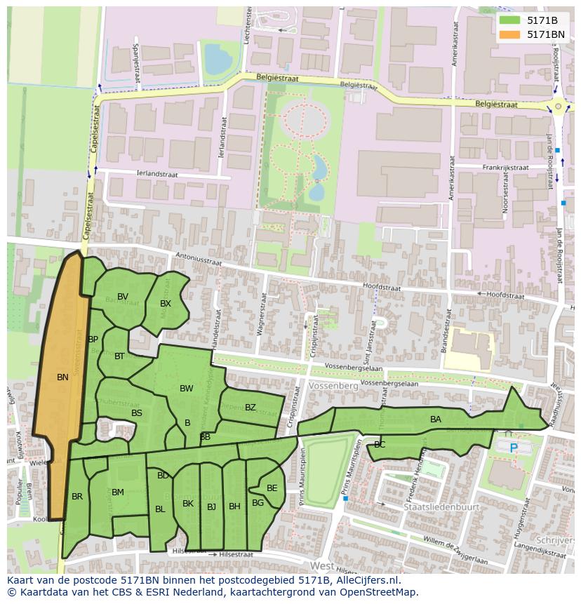 Afbeelding van het postcodegebied 5171 BN op de kaart.
