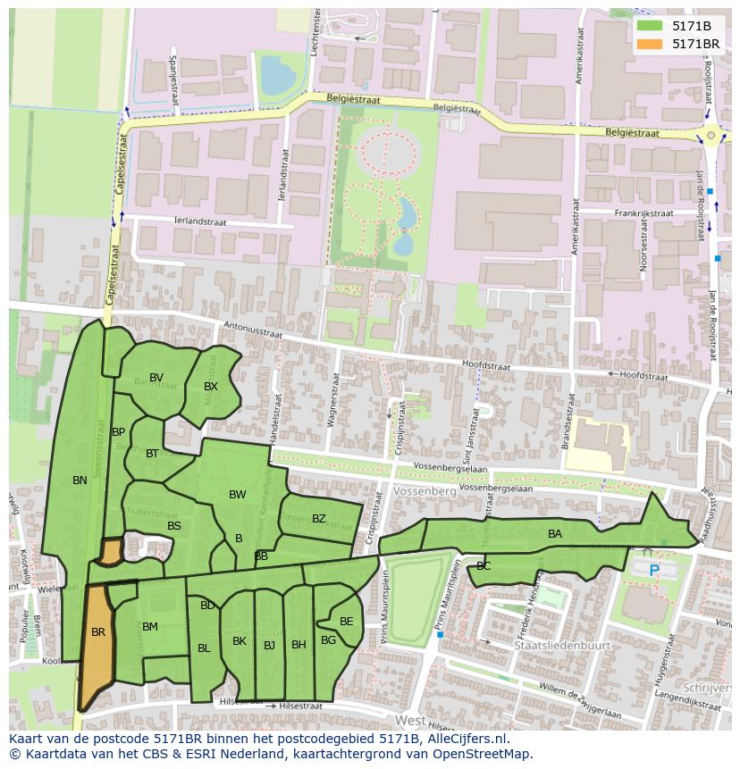 Afbeelding van het postcodegebied 5171 BR op de kaart.