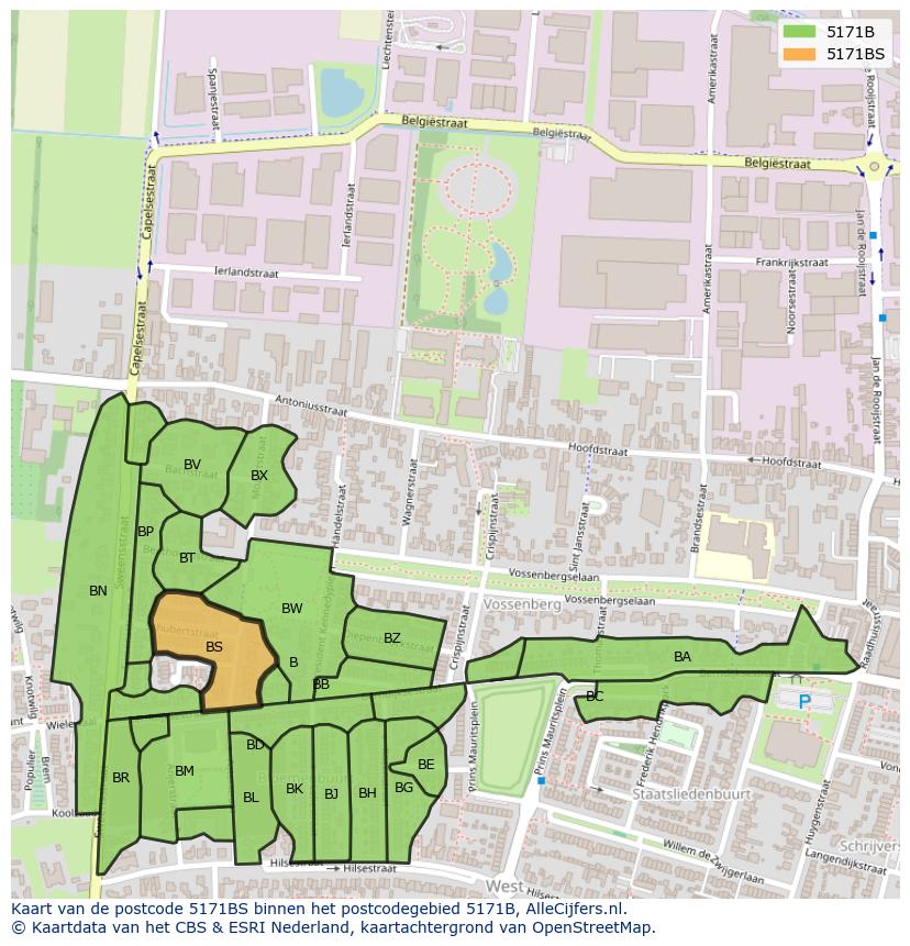 Afbeelding van het postcodegebied 5171 BS op de kaart.