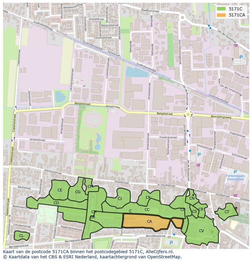 Afbeelding van het postcodegebied 5171 CA op de kaart.