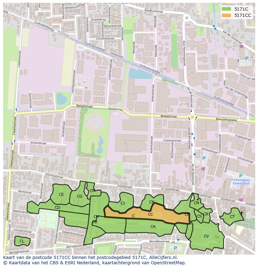 Afbeelding van het postcodegebied 5171 CC op de kaart.