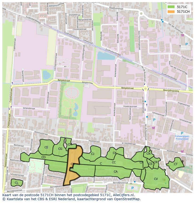 Afbeelding van het postcodegebied 5171 CH op de kaart.