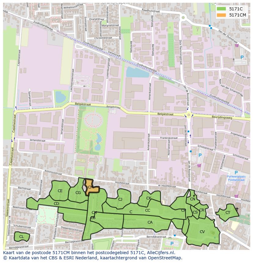 Afbeelding van het postcodegebied 5171 CM op de kaart.