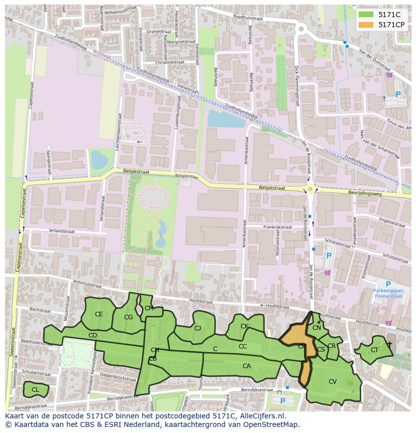 Afbeelding van het postcodegebied 5171 CP op de kaart.