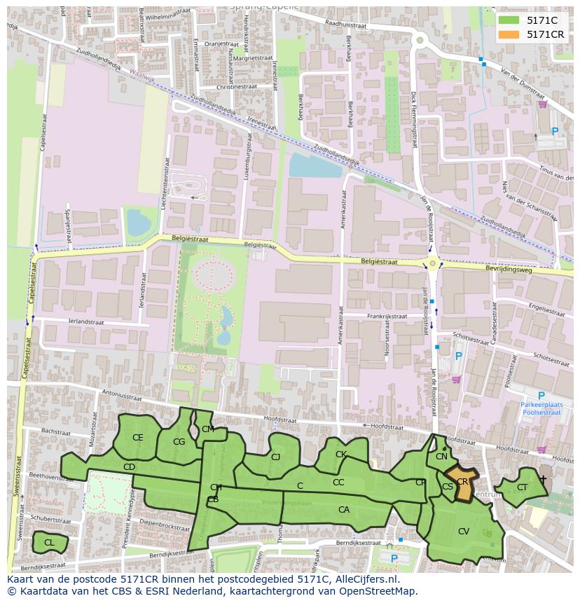 Afbeelding van het postcodegebied 5171 CR op de kaart.