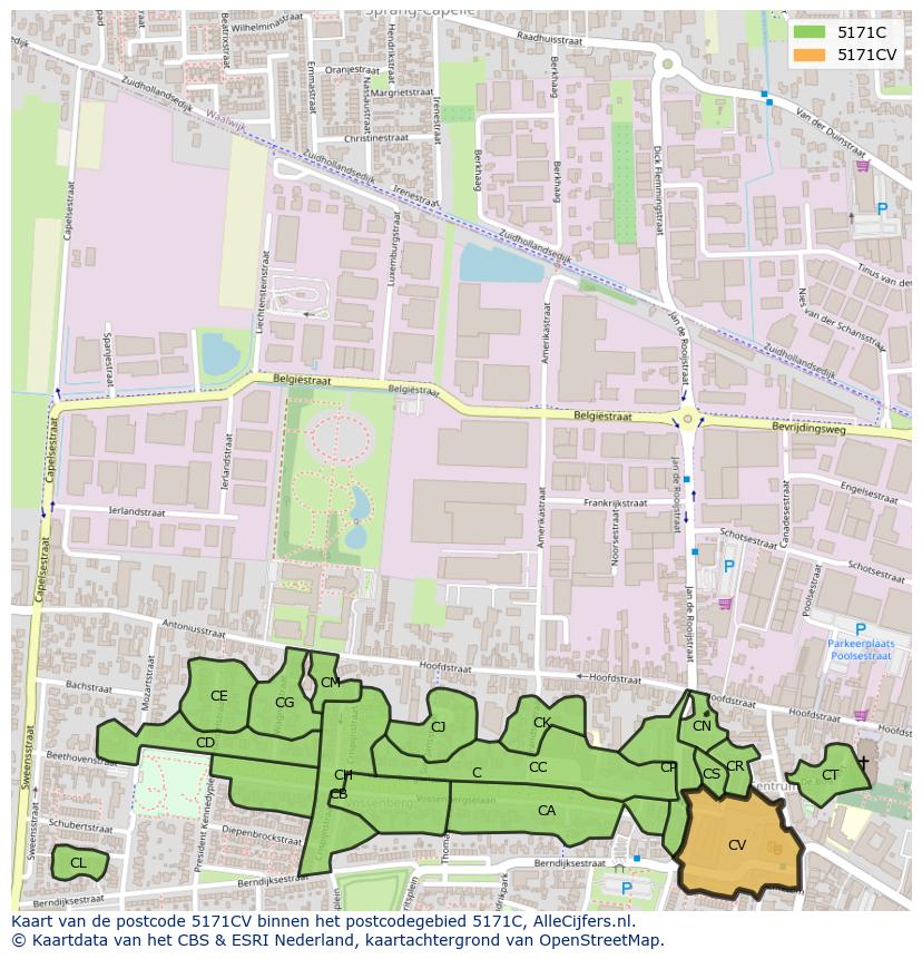 Afbeelding van het postcodegebied 5171 CV op de kaart.