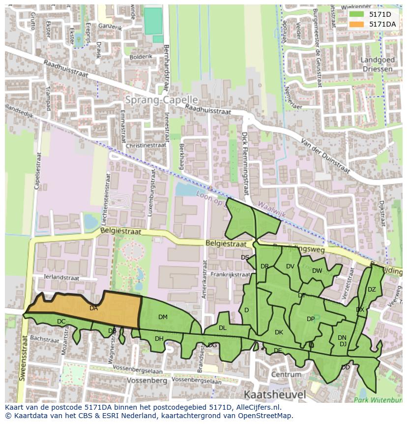 Afbeelding van het postcodegebied 5171 DA op de kaart.
