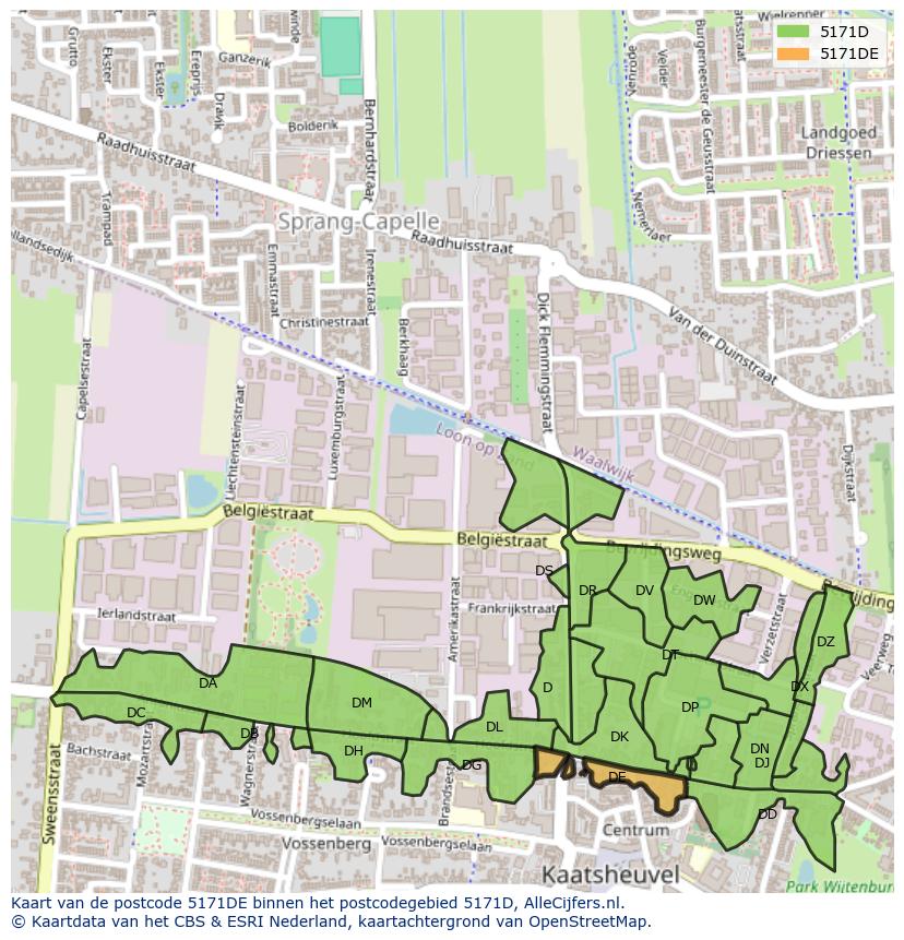 Afbeelding van het postcodegebied 5171 DE op de kaart.