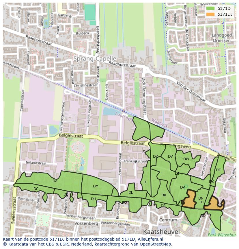 Afbeelding van het postcodegebied 5171 DJ op de kaart.