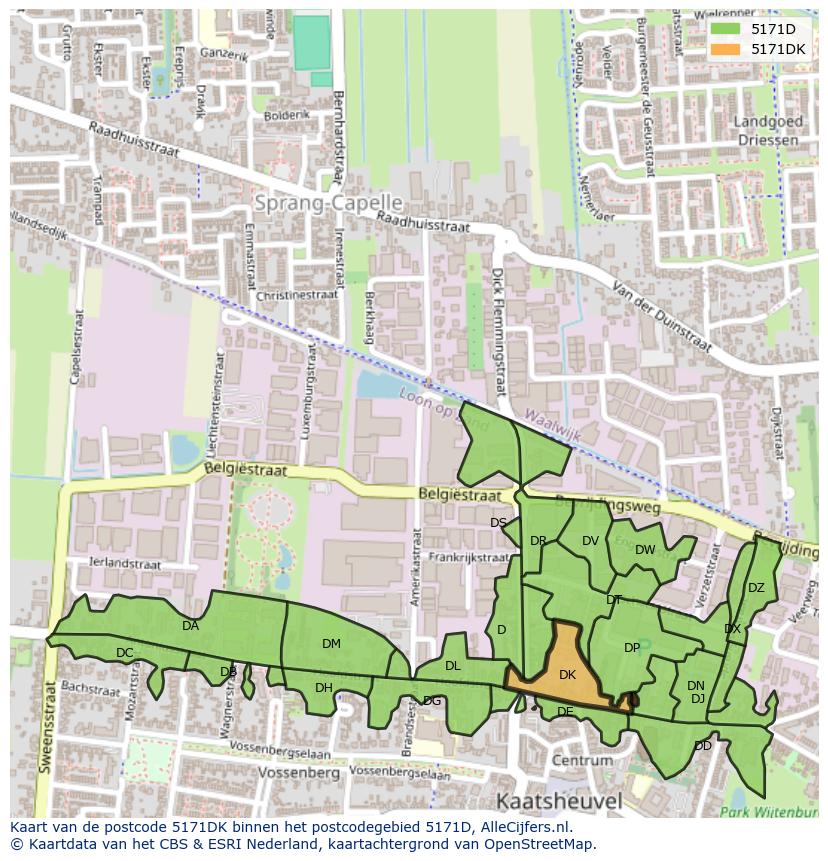 Afbeelding van het postcodegebied 5171 DK op de kaart.