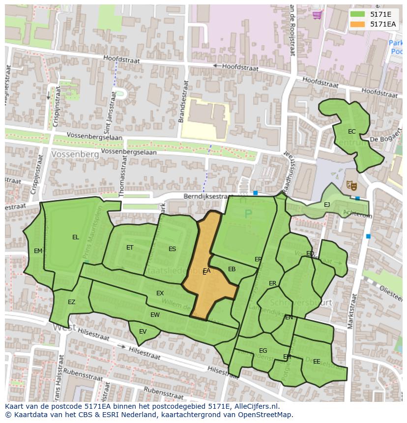 Afbeelding van het postcodegebied 5171 EA op de kaart.