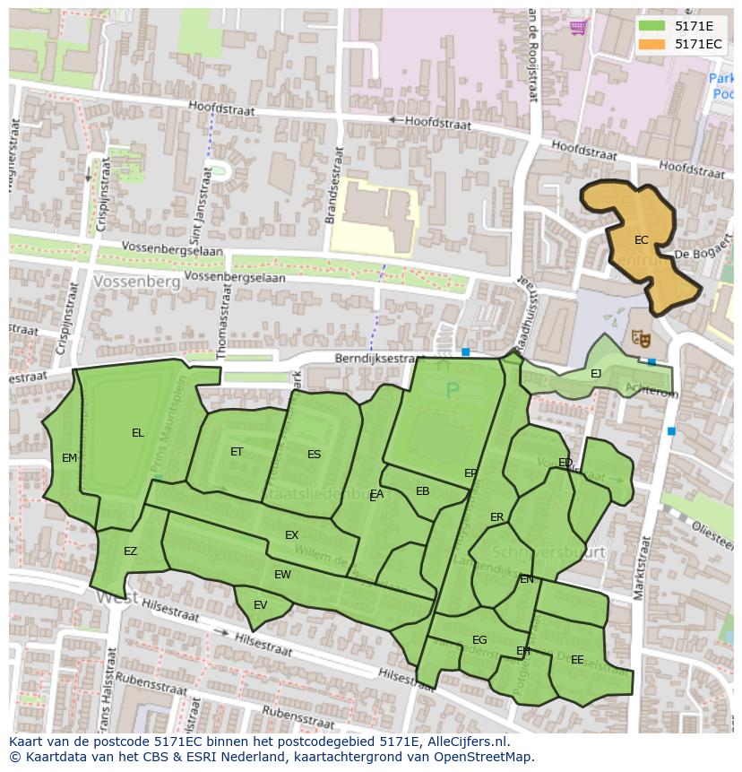 Afbeelding van het postcodegebied 5171 EC op de kaart.