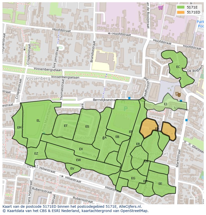 Afbeelding van het postcodegebied 5171 ED op de kaart.