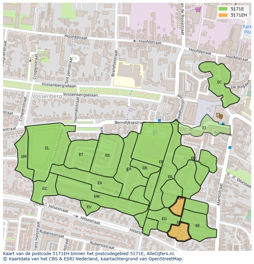 Afbeelding van het postcodegebied 5171 EH op de kaart.