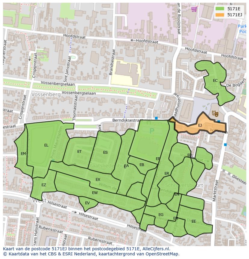 Afbeelding van het postcodegebied 5171 EJ op de kaart.