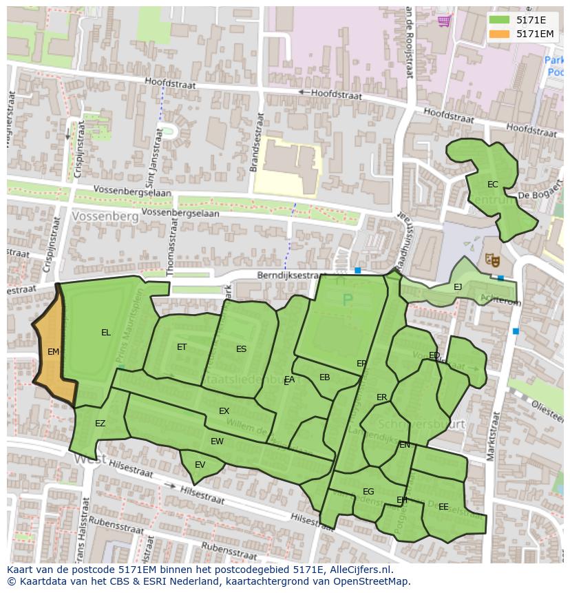 Afbeelding van het postcodegebied 5171 EM op de kaart.