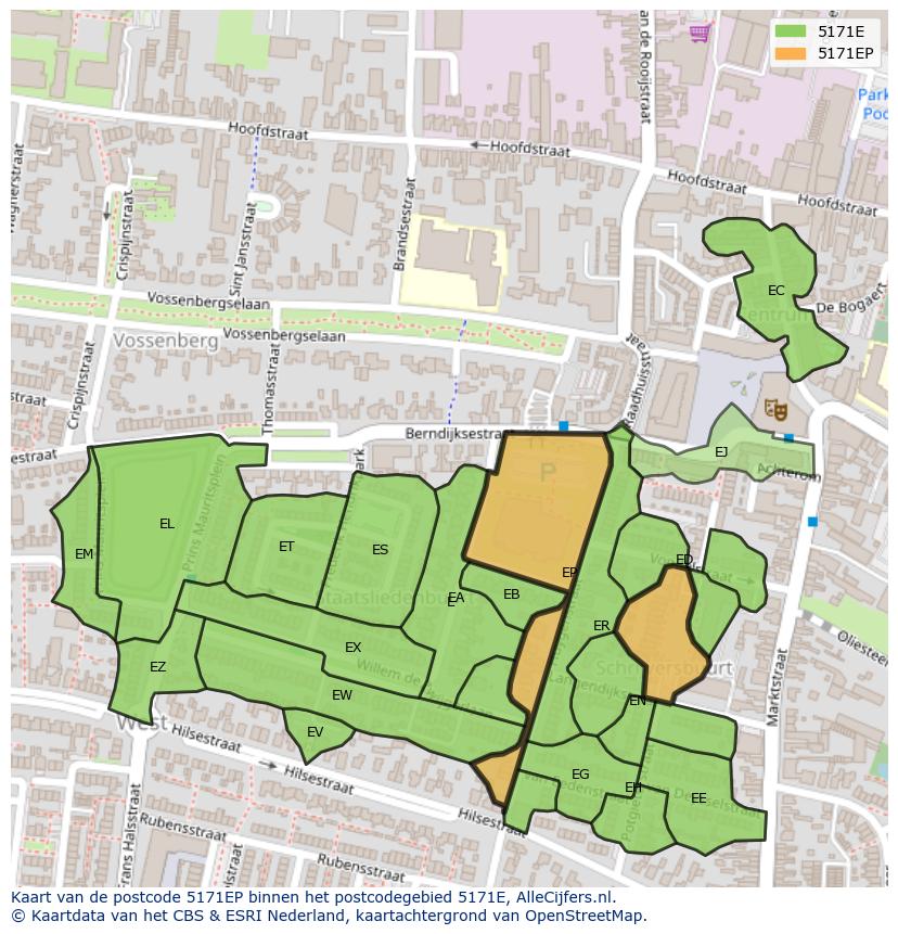 Afbeelding van het postcodegebied 5171 EP op de kaart.