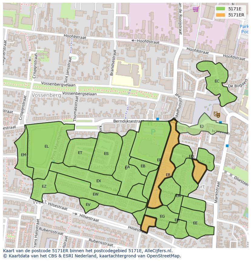 Afbeelding van het postcodegebied 5171 ER op de kaart.