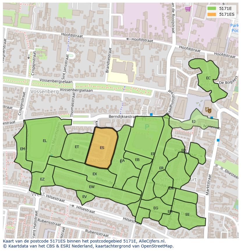 Afbeelding van het postcodegebied 5171 ES op de kaart.