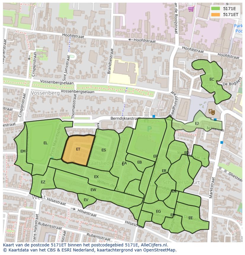 Afbeelding van het postcodegebied 5171 ET op de kaart.