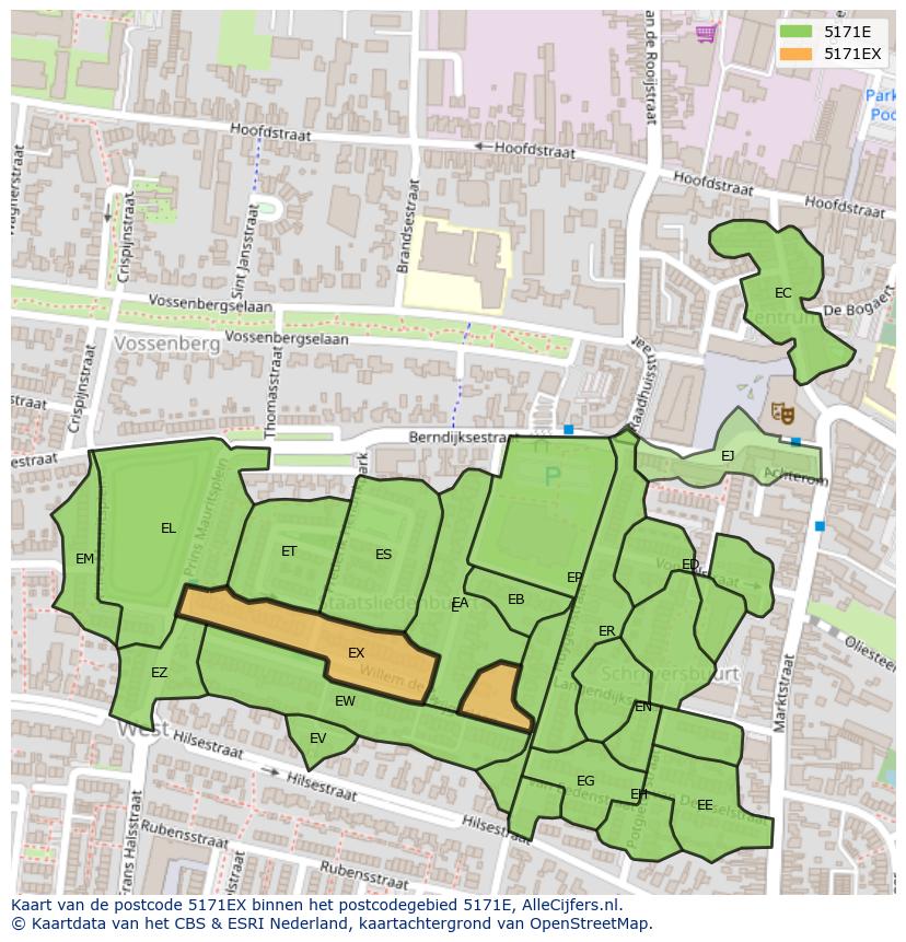 Afbeelding van het postcodegebied 5171 EX op de kaart.