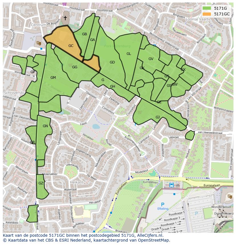 Afbeelding van het postcodegebied 5171 GC op de kaart.