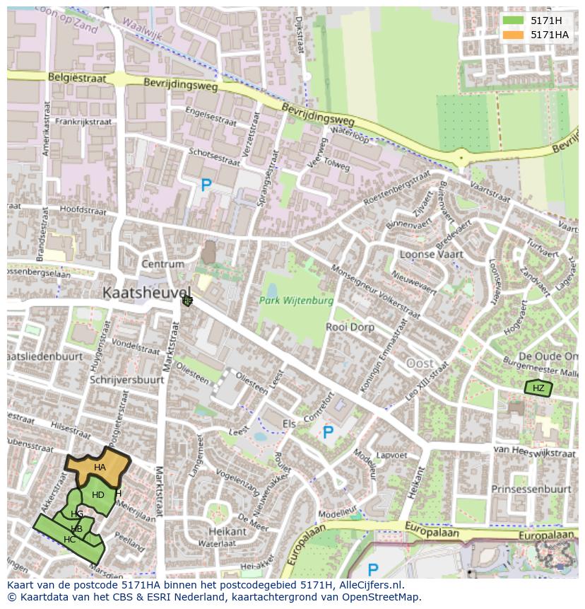 Afbeelding van het postcodegebied 5171 HA op de kaart.