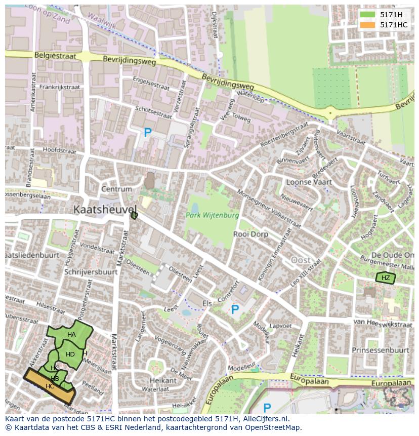 Afbeelding van het postcodegebied 5171 HC op de kaart.