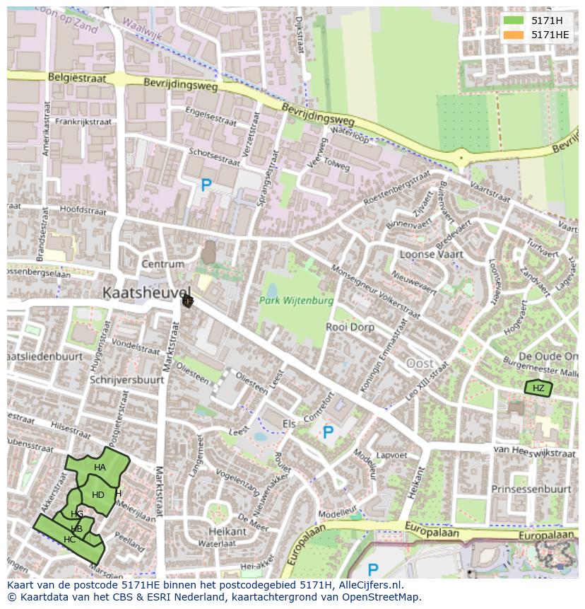 Afbeelding van het postcodegebied 5171 HE op de kaart.