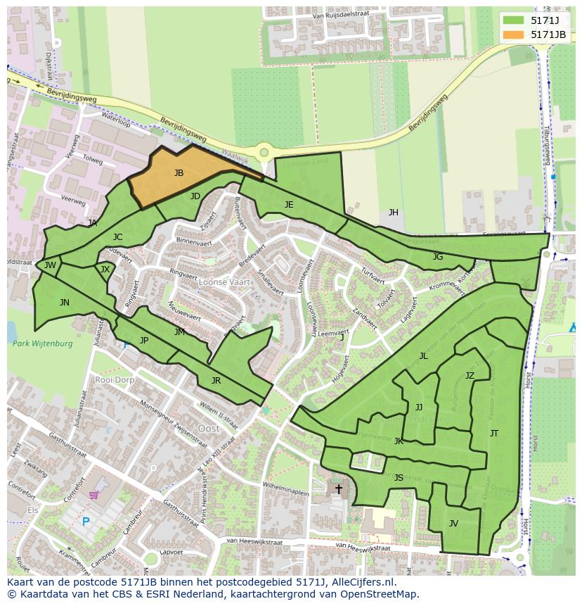 Afbeelding van het postcodegebied 5171 JB op de kaart.