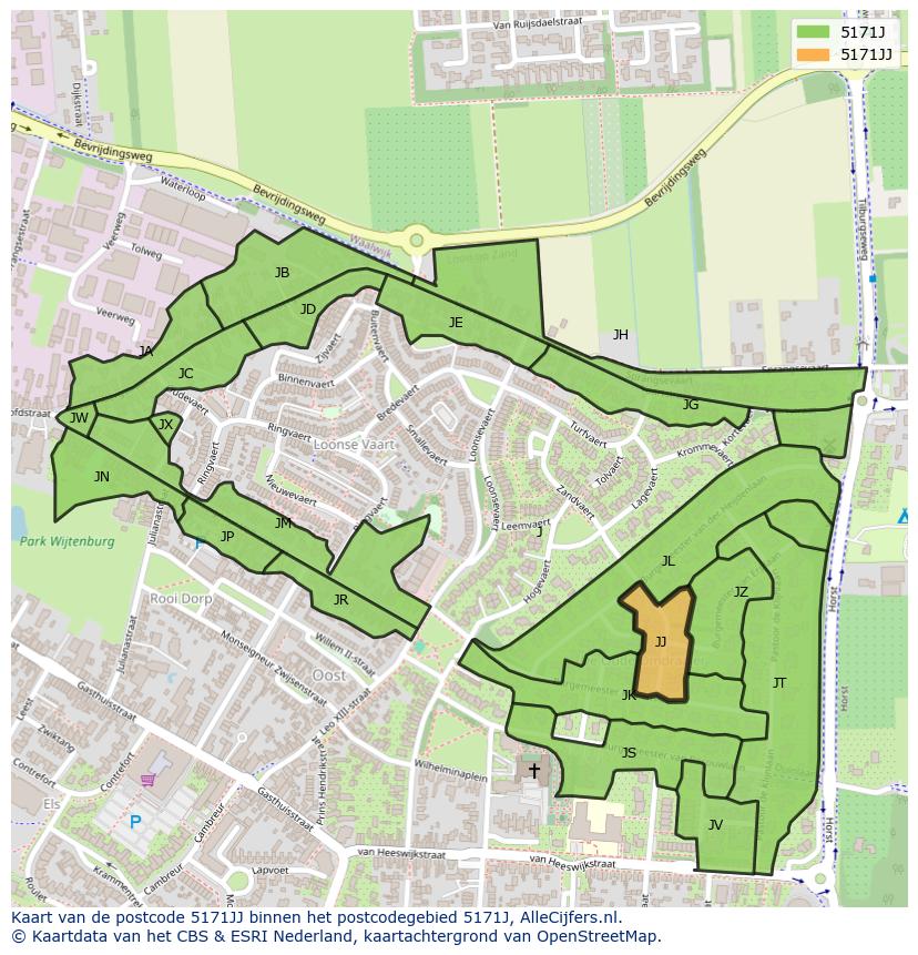 Afbeelding van het postcodegebied 5171 JJ op de kaart.