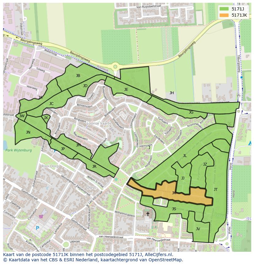 Afbeelding van het postcodegebied 5171 JK op de kaart.