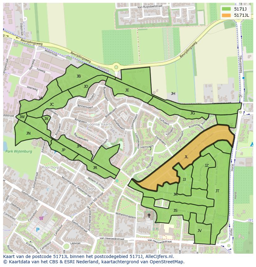 Afbeelding van het postcodegebied 5171 JL op de kaart.