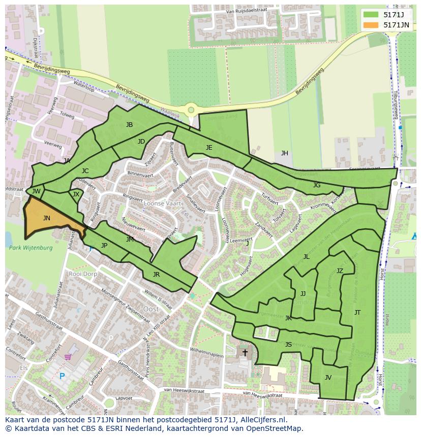 Afbeelding van het postcodegebied 5171 JN op de kaart.