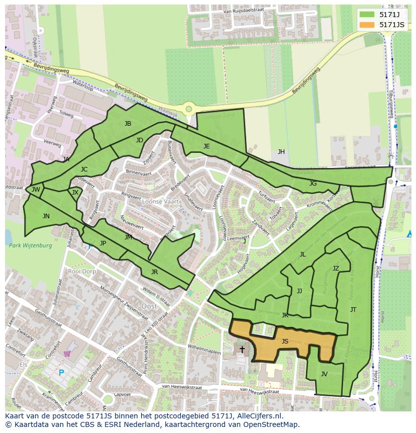 Afbeelding van het postcodegebied 5171 JS op de kaart.