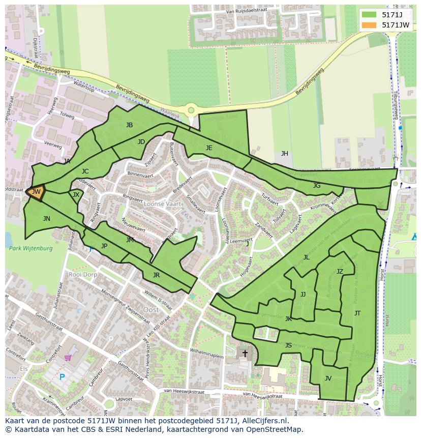 Afbeelding van het postcodegebied 5171 JW op de kaart.