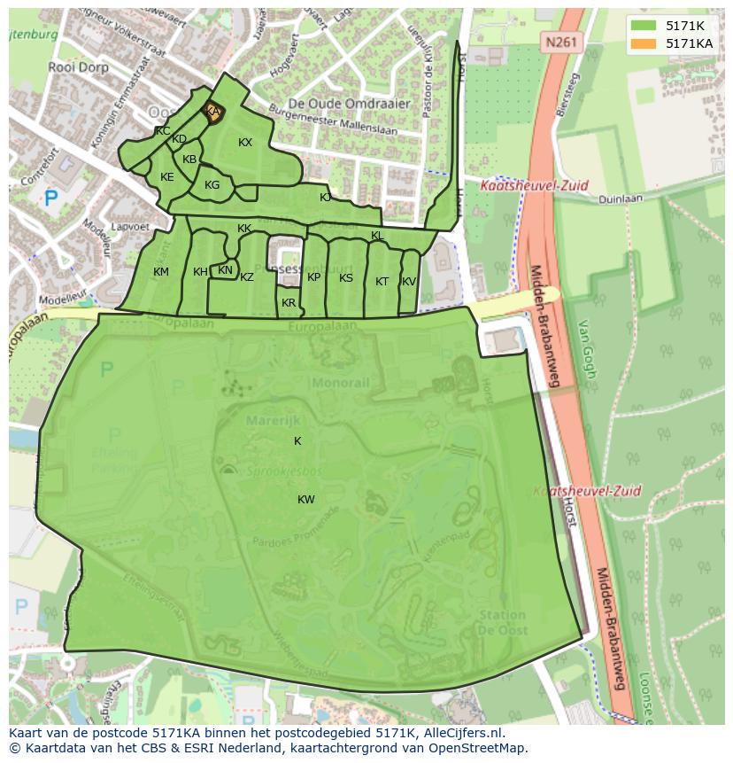 Afbeelding van het postcodegebied 5171 KA op de kaart.