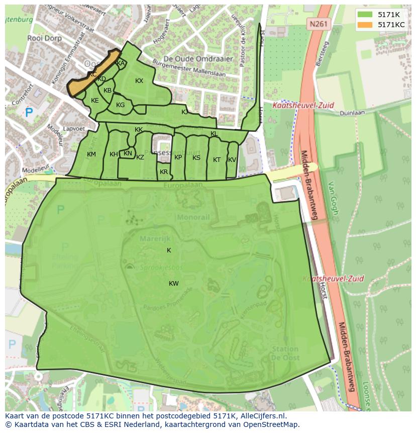 Afbeelding van het postcodegebied 5171 KC op de kaart.