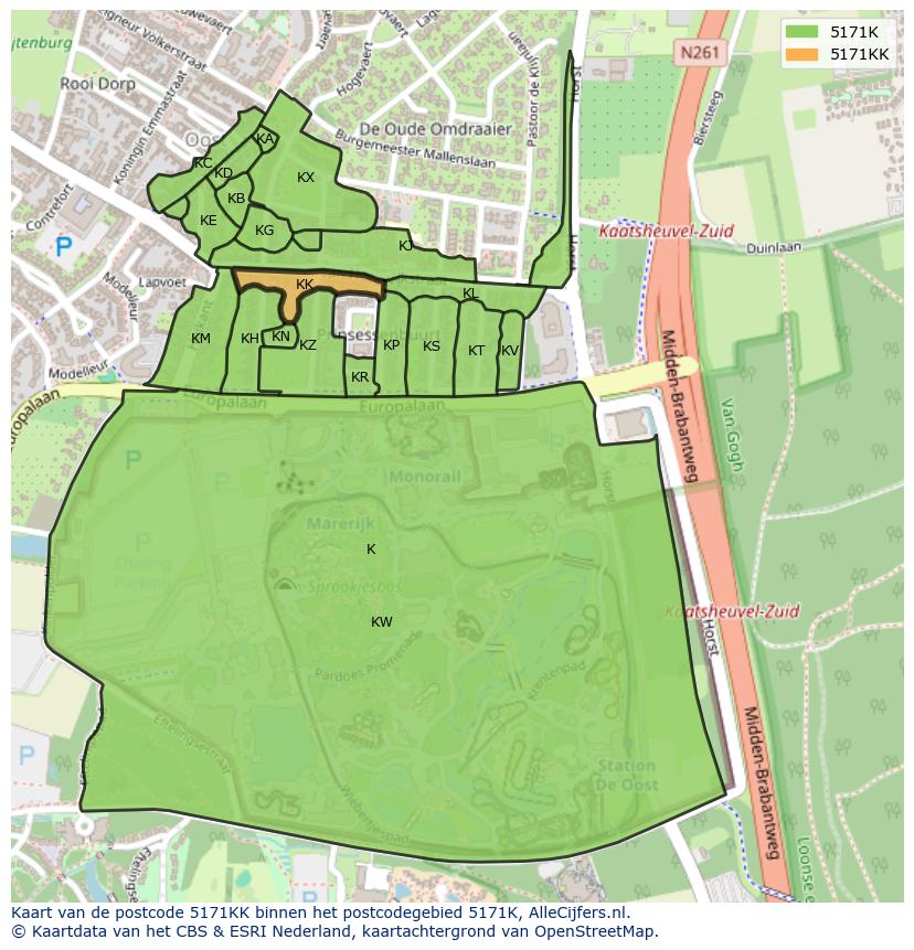 Afbeelding van het postcodegebied 5171 KK op de kaart.