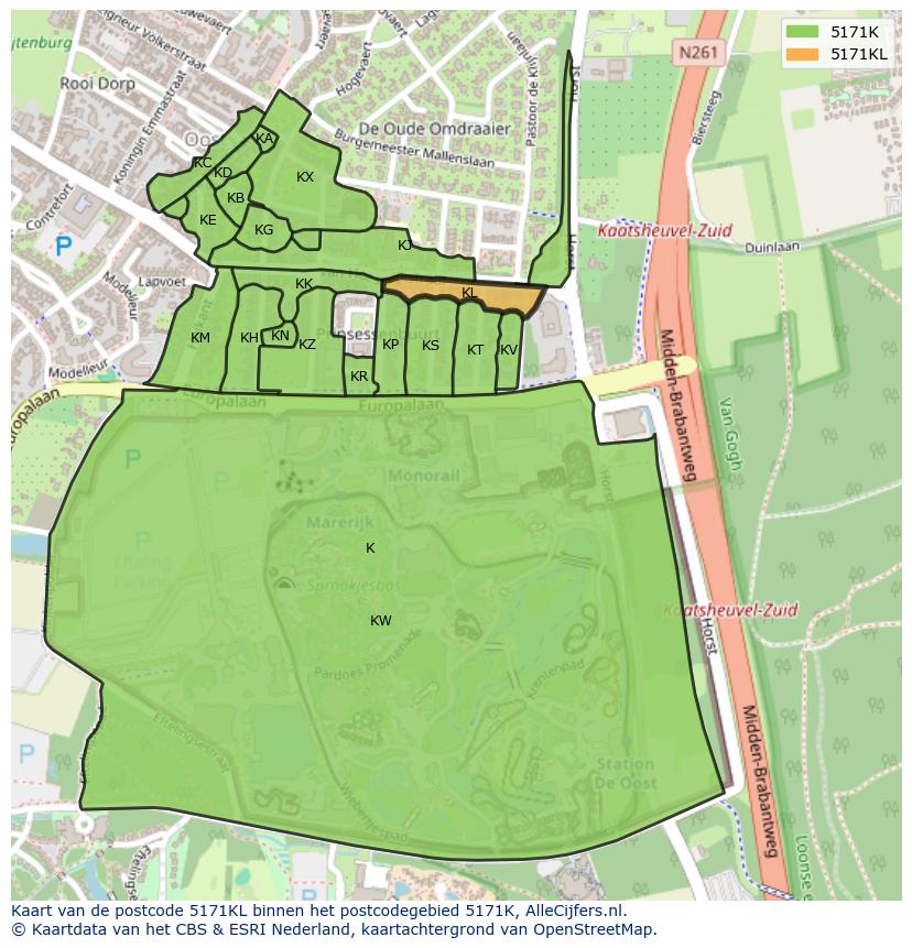 Afbeelding van het postcodegebied 5171 KL op de kaart.
