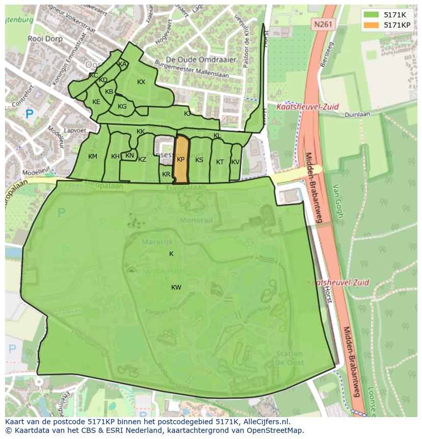 Afbeelding van het postcodegebied 5171 KP op de kaart.