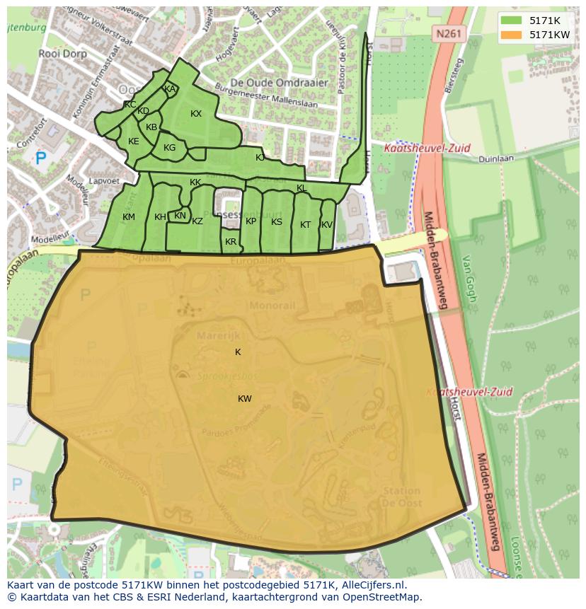 Afbeelding van het postcodegebied 5171 KW op de kaart.