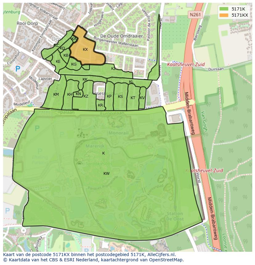 Afbeelding van het postcodegebied 5171 KX op de kaart.