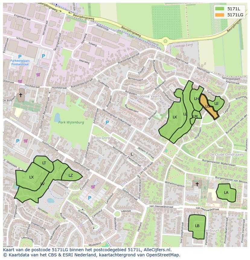 Afbeelding van het postcodegebied 5171 LG op de kaart.